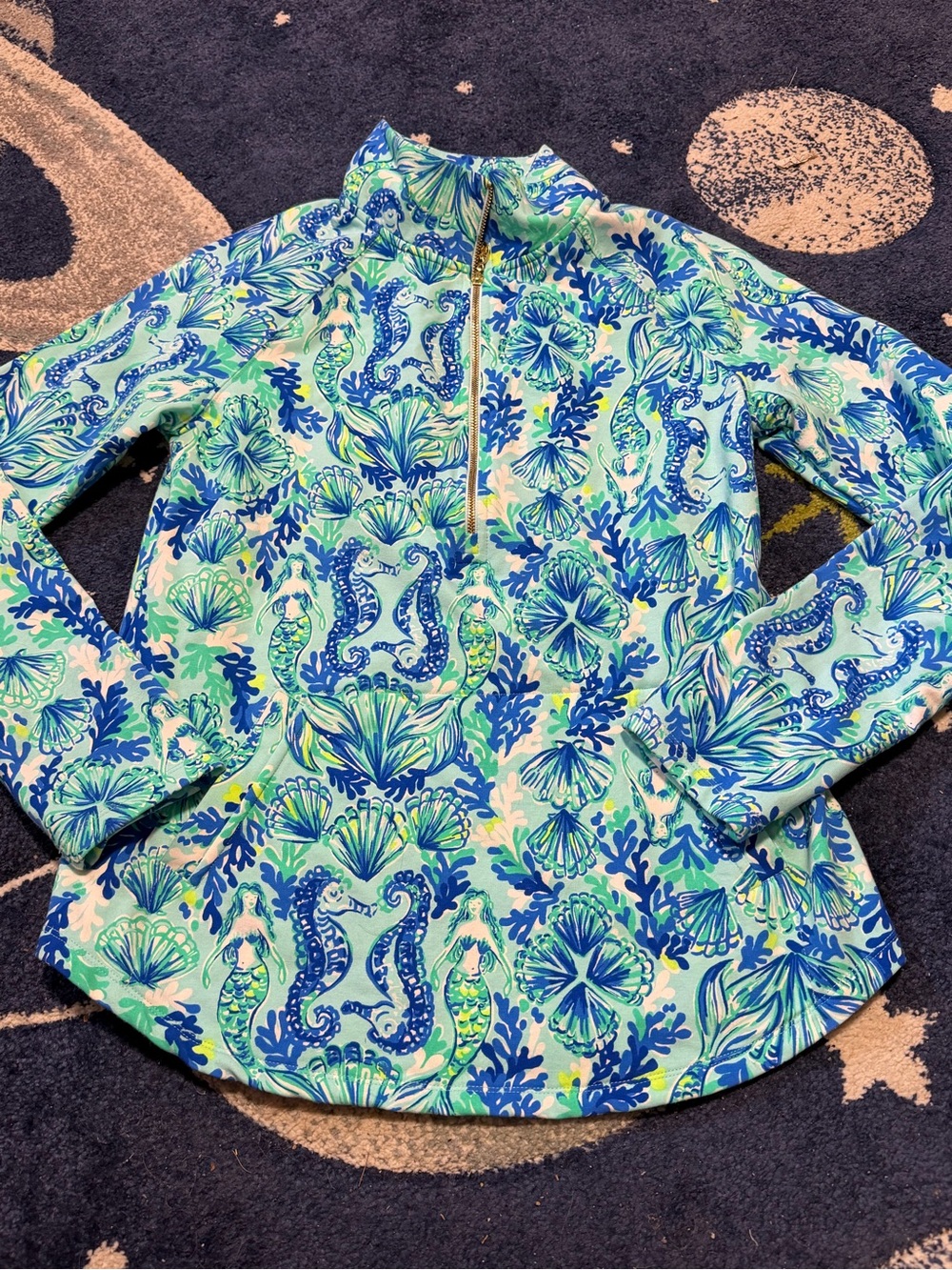 Lilly Pulitzer seeing double Mermaid Print Quarter-Zip popover - Blue/Green